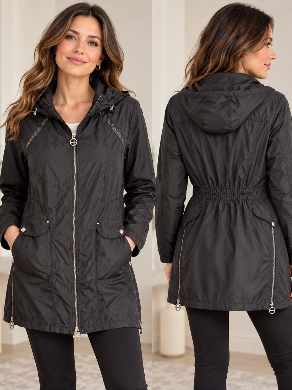 Laundry By Shelli Segal Black Hooded Utility Anorak Jacket
